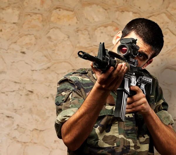 Soldier Gunman Aiming His Target — Stock Photo, Image