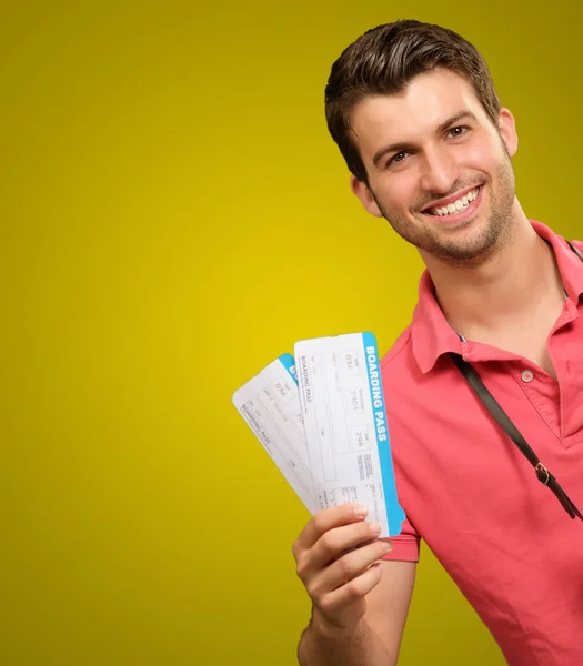 Portrait Of Man Holding Boarding Pass — Stock Photo, Image