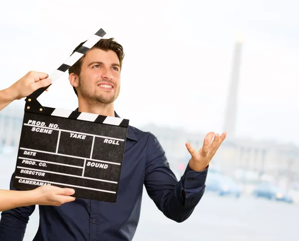 Director Clapping The Clapper Board — Stock Photo, Image