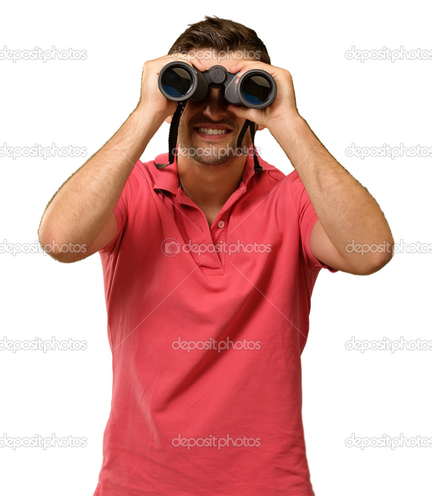Young Man Holding Binoculars