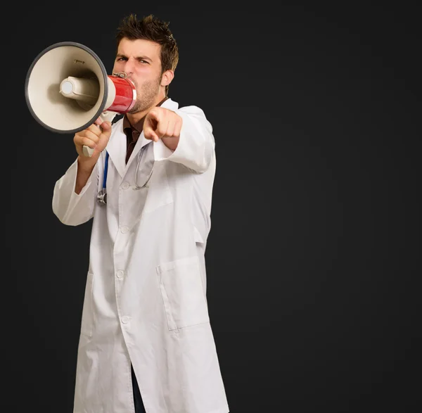 Doctor Shouting In Megaphone And Gesturing — Stock Photo, Image