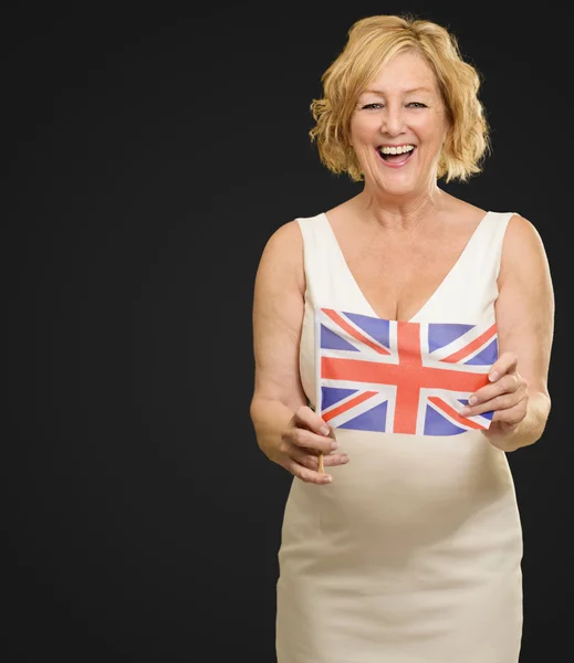 İngiltere bayrak tutan mutlu kadın — Stok fotoğraf