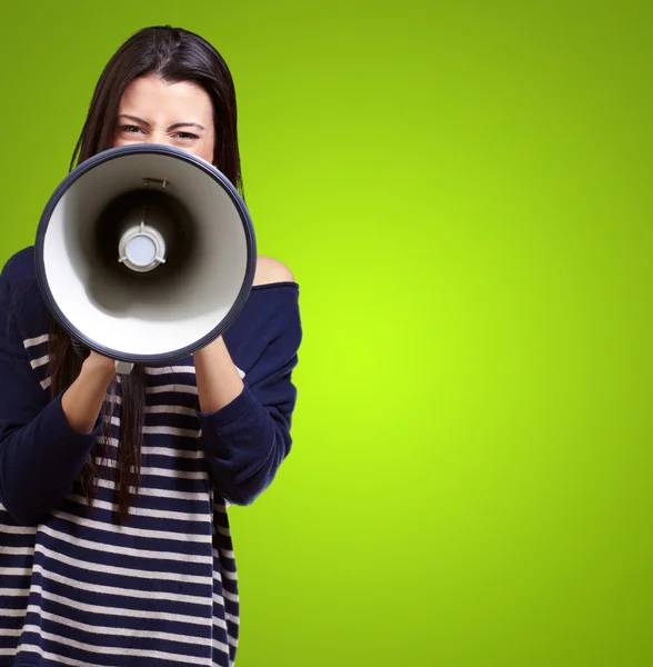 Portrait Of A Female With Megaphone — Stock Photo, Image