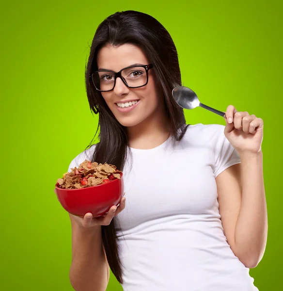 Portrait Of A Female Holding A Breakfast Bowl — Stock Photo, Image