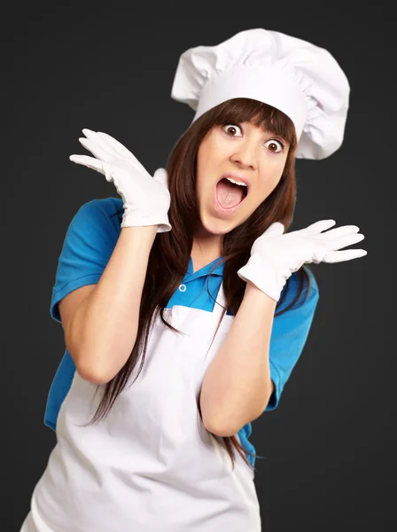 Šokovaný, Žena na vaření čas — Stock fotografie