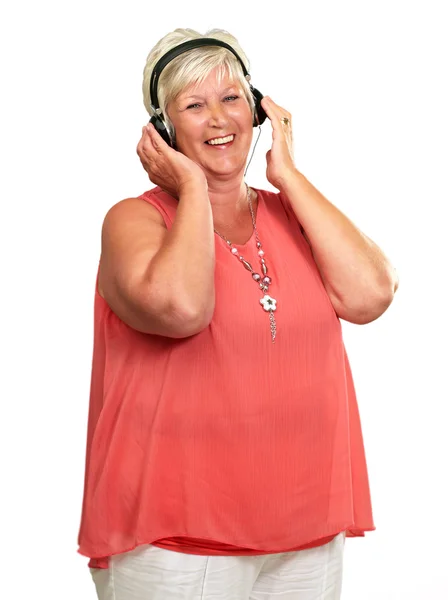 Retrato de una mujer mayor con auriculares —  Fotos de Stock