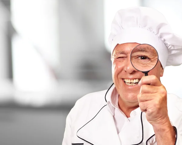 Portrait Of A Chef Holding Magnifying Glass — Stock Photo, Image
