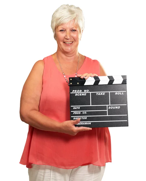 Senior Woman Holding Clapper — Stock Photo, Image