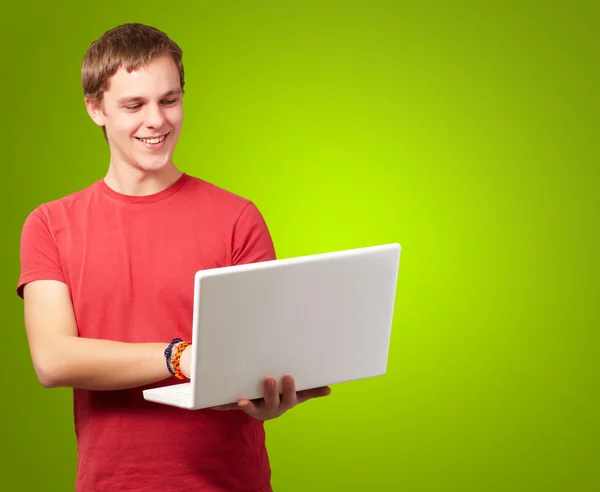 Man Holding Laptop Stock Image