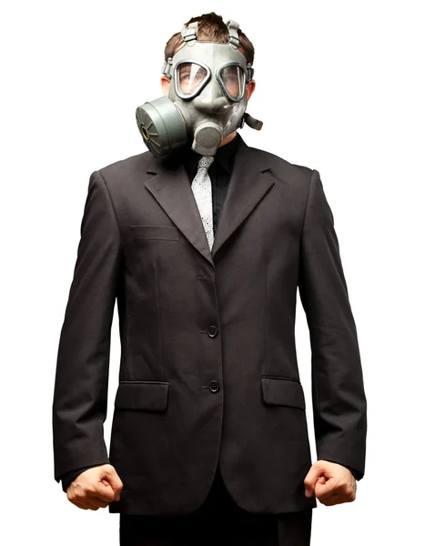 Uomo d'affari con maschera antigas — Foto Stock