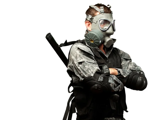 Portrait Of A Soldier With Gas Mask — Stock Photo, Image