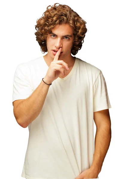 Portrait Of A Man With Finger On Lips — Stock Photo, Image