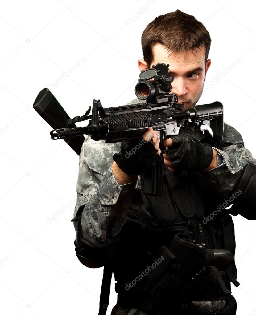 Portrait Of A Soldier Holding Gun