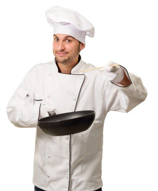 erkek aşçı pan holding portresi