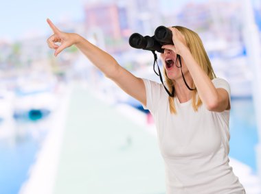 Woman Looking Through Binoculars clipart