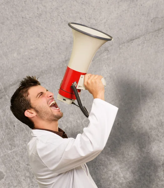 Doctor Shouting In Megaphone And Gesturing — Stock Photo, Image