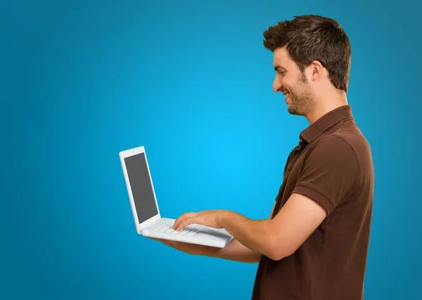 Happy Young Man Working On Laptop — Stock Photo, Image