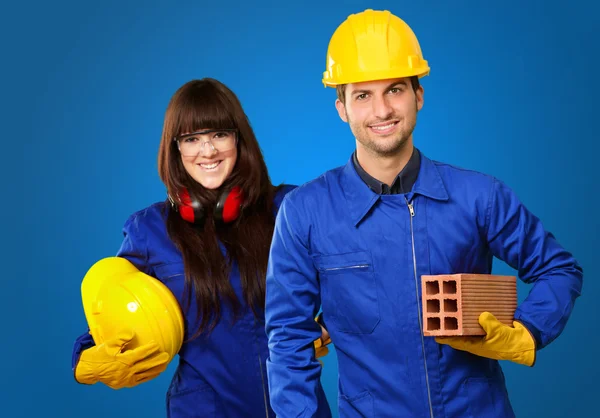 Porträt zweier glücklicher Ingenieure — Stockfoto