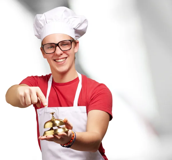 Portrait Of A Happy Man Holding Bell — Stock Photo, Image