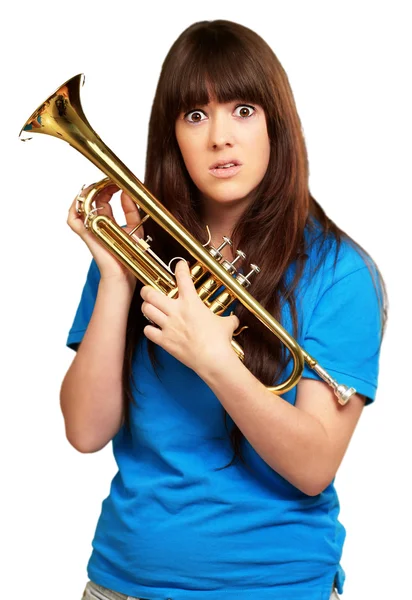 Portrait of a teenager playing trumpet — Stock Photo, Image