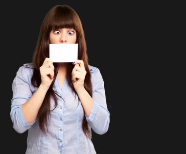 Woman Holding Blank Card clipart