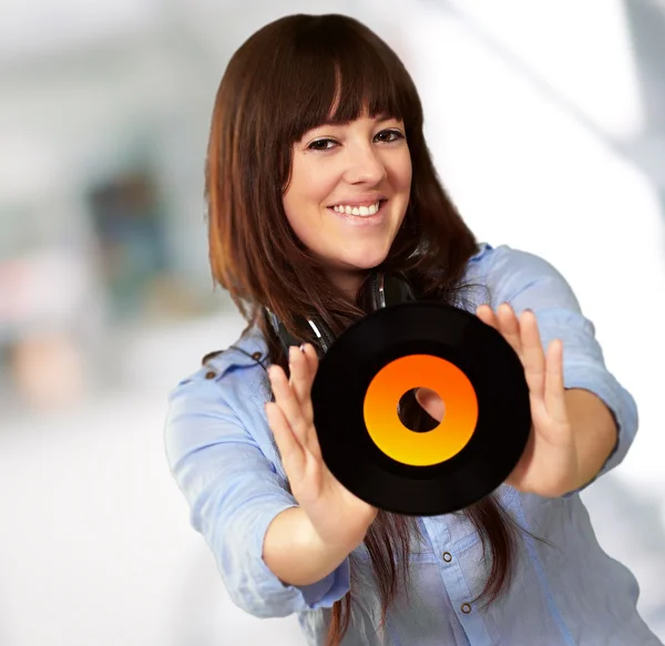 Portrait Of A Female Holding A Disc — Stok fotoğraf