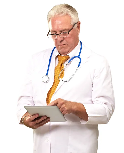 Portrait Of A Male Doctor Holding A Tab — Stock Photo, Image