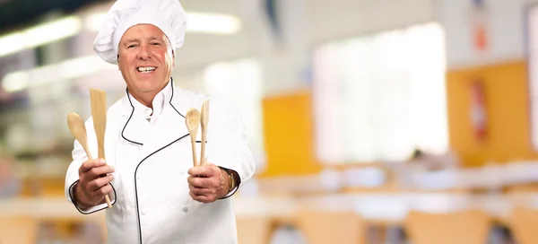 Potrait Of Chef While Holding Spoon — Stock Photo, Image