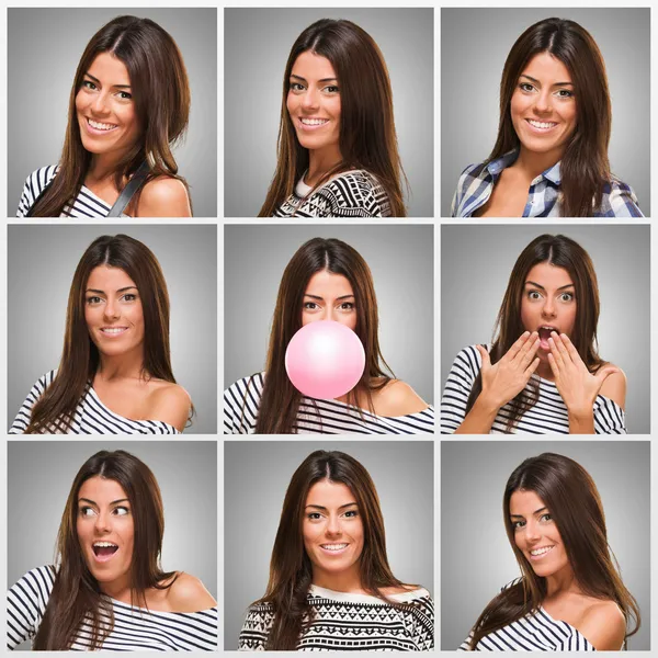 Series Of Young Expressive Woman — Stock Photo, Image