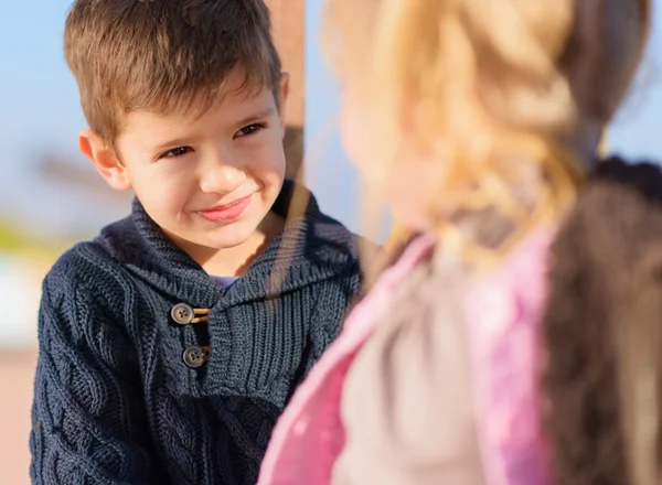 Happy Smiling Boy Looking At Girl — Stock Photo, Image