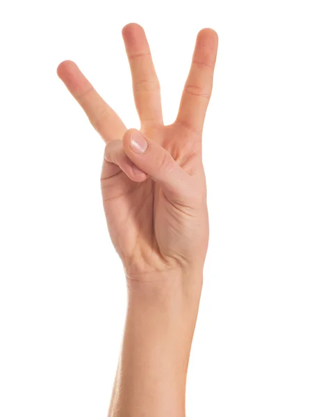 Primer plano de la mano humana mostrando tres dedos — Foto de Stock