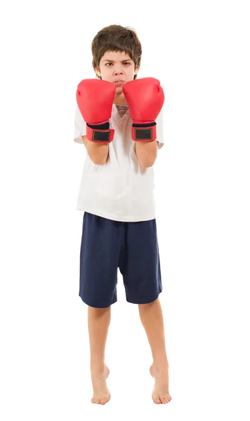 Ragazzo che indossa guanti da boxe — Foto Stock