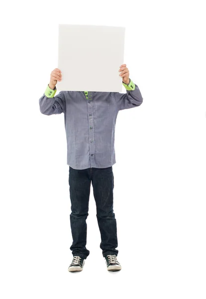 Portrét chlapce drží transparent — Stock fotografie