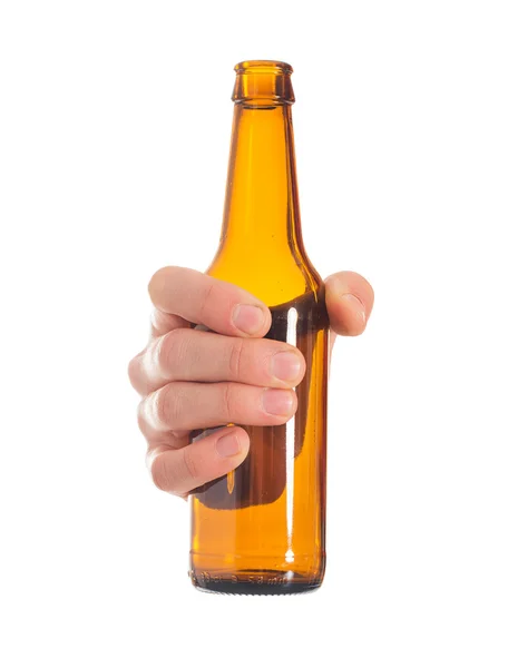 Close-up Of Hand Holding Empty Beer Bottle — Stock Photo, Image