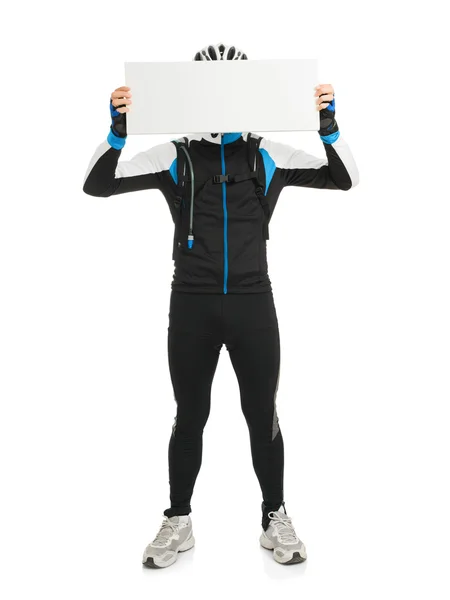 Young Male Cyclist Holding Placard — Stock Photo, Image