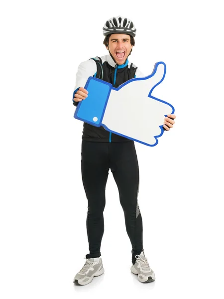 Young Male Cyclist Holding Thumb-up Sign — Stock Photo, Image