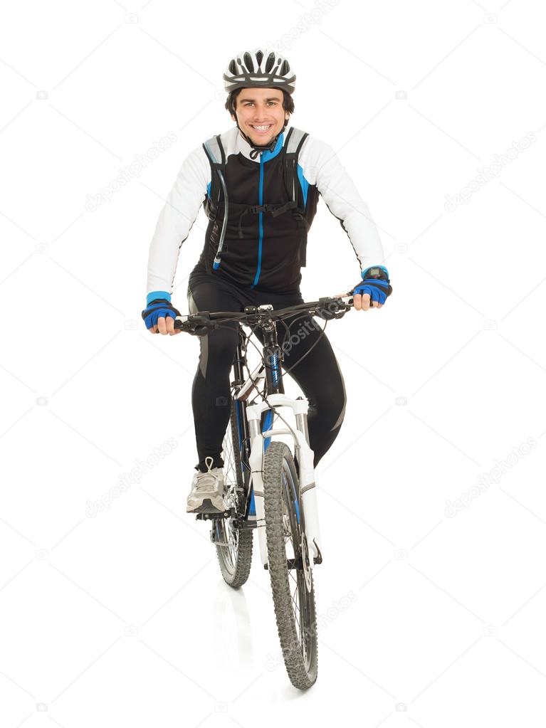 Young Male Cyclist With His Bicycle