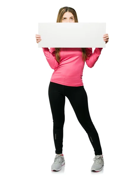 Young Woman Holding Blank Placard — Stock Photo, Image