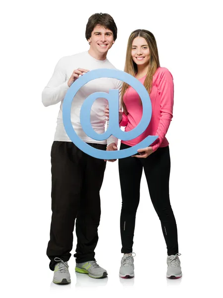 Gelukkige paar bedrijf e-mail symbool — Stockfoto