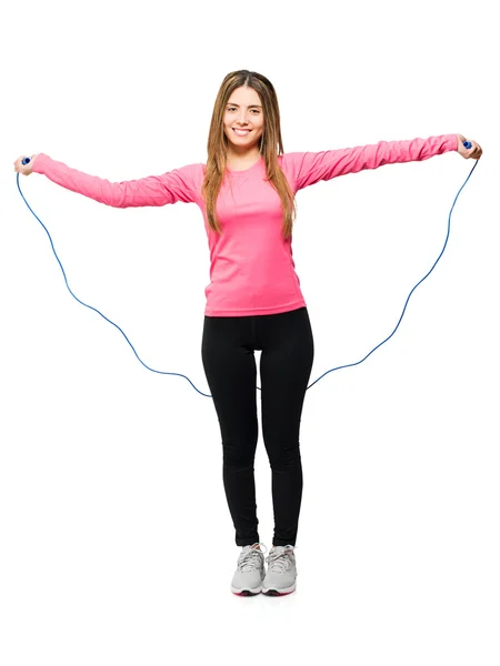 Woman Doing Exercise With Jumping Rope — Stock Photo, Image