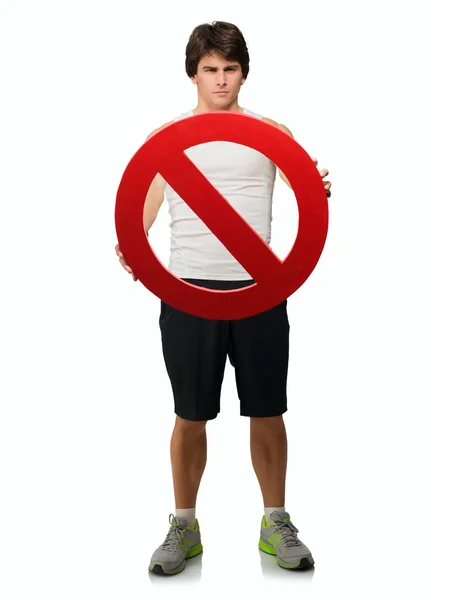 Young Man Holding Forbidden Sign — Stock Photo, Image