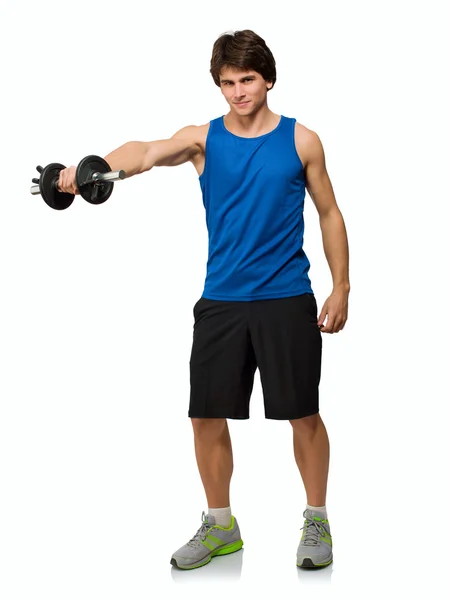 Młody człowiek gospodarstwa weightlift — Zdjęcie stockowe