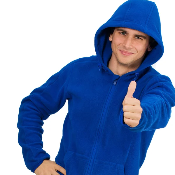 Jonge man met thumbs-up teken — Stockfoto