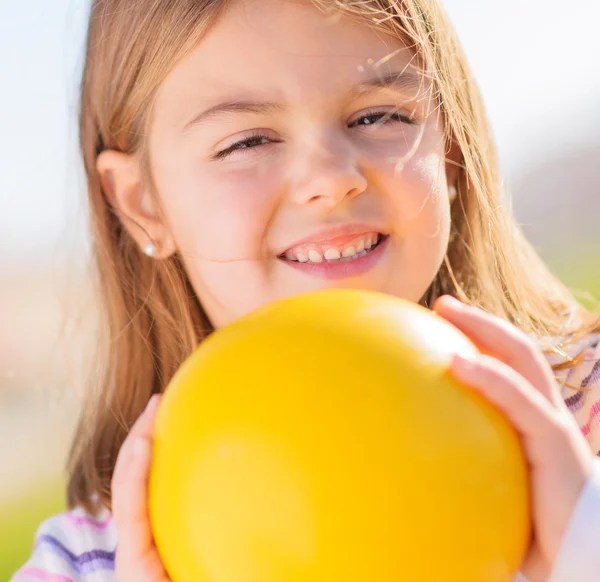 Happy Girl Holding Ball — Stock Photo, Image