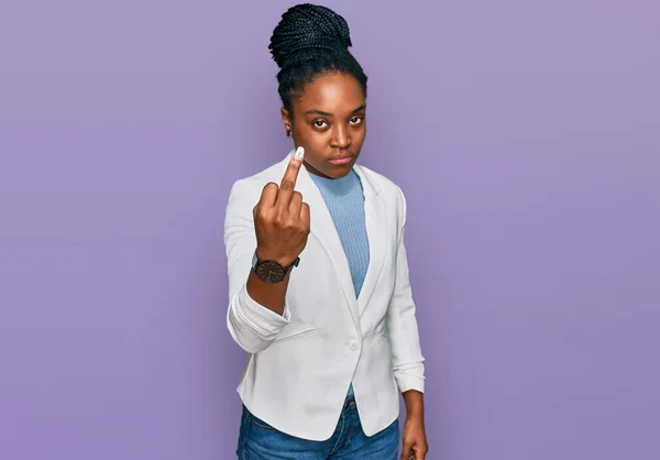 Young African American Woman Wearing Business Clothes Showing Middle Finger —  Fotos de Stock