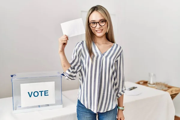 Young Chinese Woman Smiling Confident Holding Vote Electoral College — Stock Photo, Image
