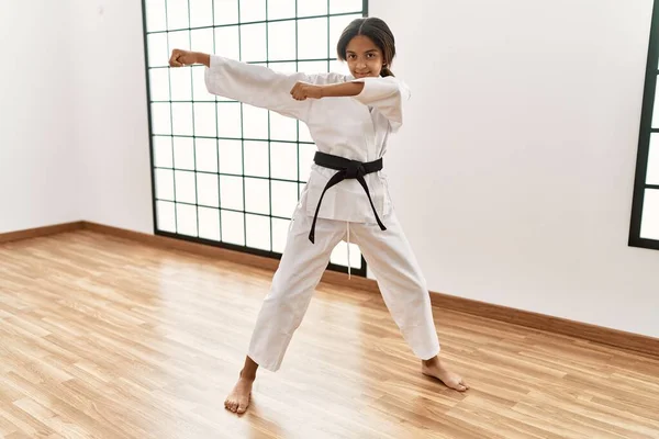 African American Girl Wearing Kimono Training Karate Sport Center — Stock Photo, Image