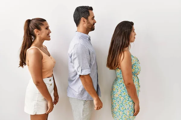 Group Young Hispanic People Standing Isolated Background Looking Side Relax — Stock Photo, Image