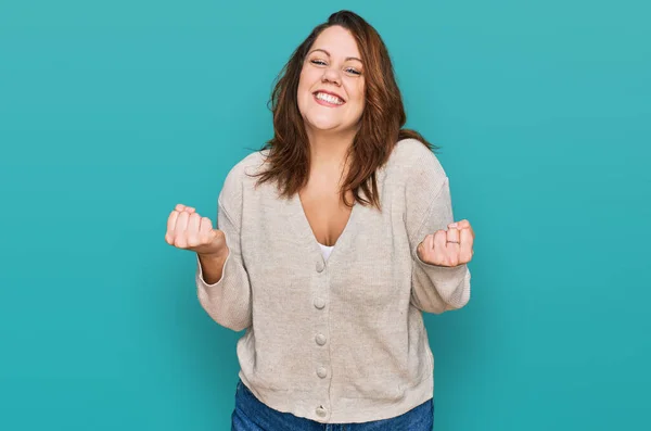 Young Size Woman Wearing Casual Clothes Very Happy Excited Doing — Stock Photo, Image