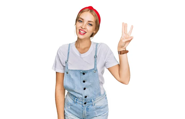 Young Caucasian Girl Wearing Casual Clothes Showing Pointing Fingers Number — Stock Photo, Image